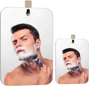 XoYo 2-Pack Fogless Shower Mirror, Includes 2 Adhesive Hooks, Anti-Fog Frameless Wall Hanging Makeup & Shaving Bathroom Accessory (Large Small)