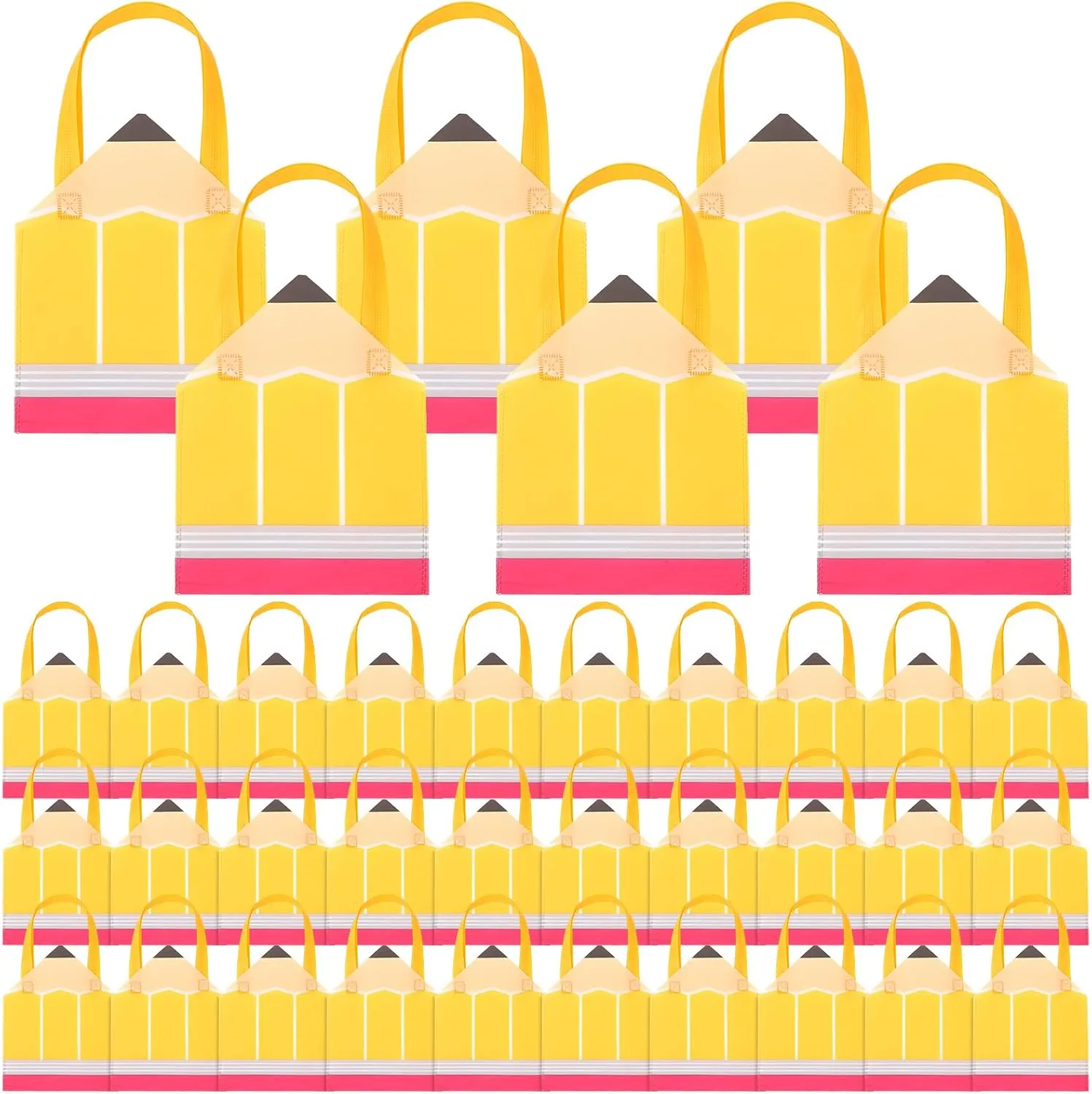 Xuniea 36pcs Pencil Shaped Non Woven Gift Handbags Party Favor Bags Goody Candy Handbags Reusable Teacher Gift Handle Mini Candy Bags Bulk Party Supplies Decor