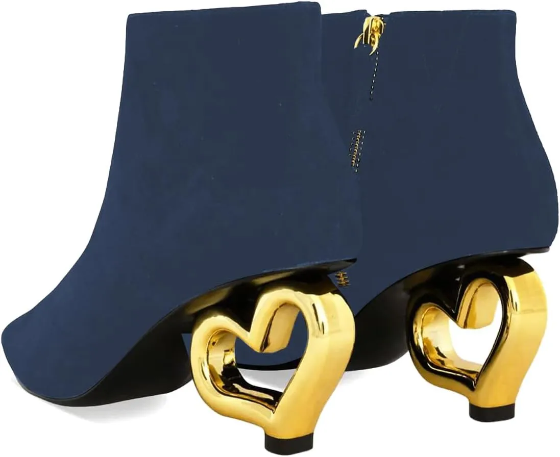 XYD Women Ankle Boots Cute Heart Heel Closed Pointed Toe Side Zipper Fashion Short Booties Event Party Casual Shoes