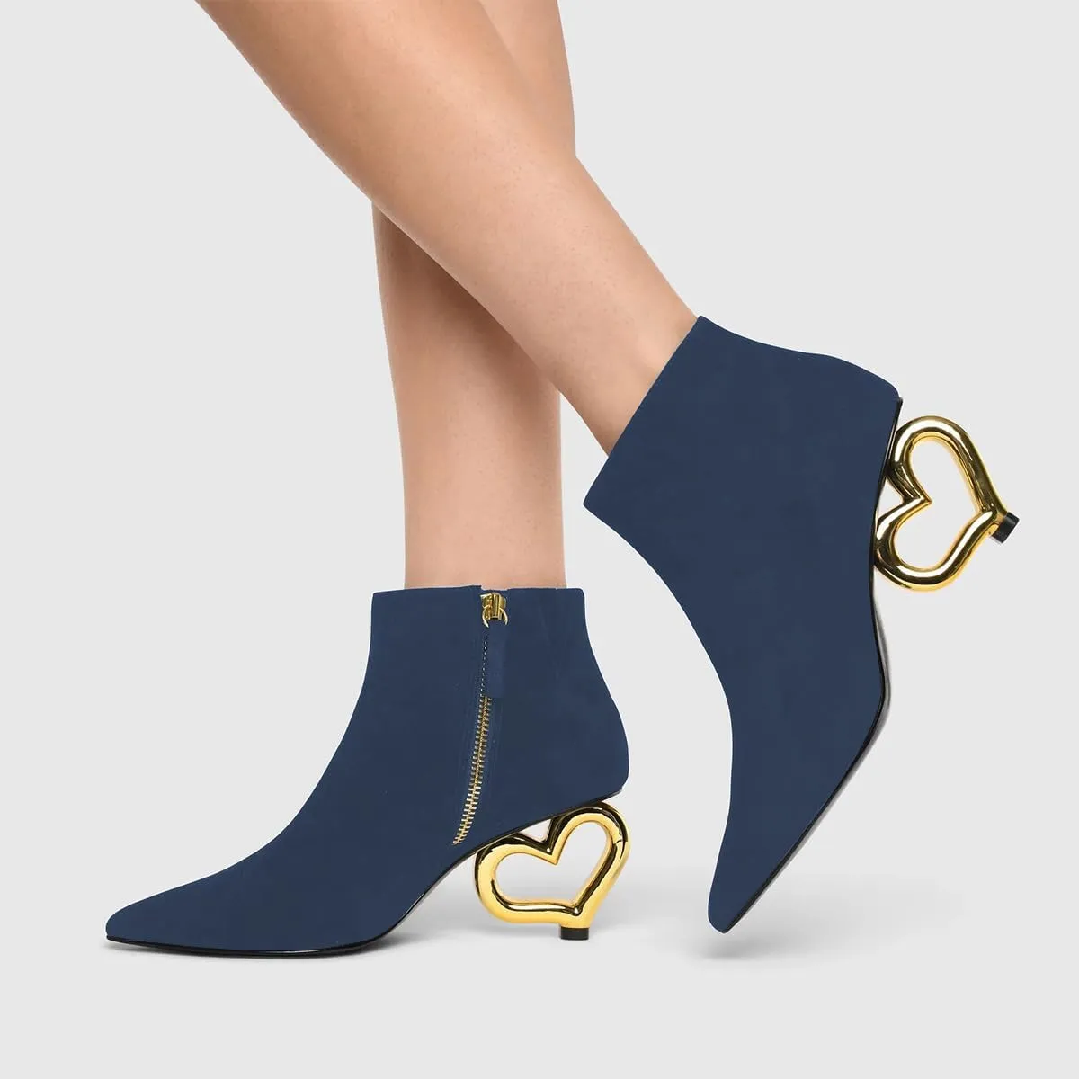 XYD Women Ankle Boots Cute Heart Heel Closed Pointed Toe Side Zipper Fashion Short Booties Event Party Casual Shoes