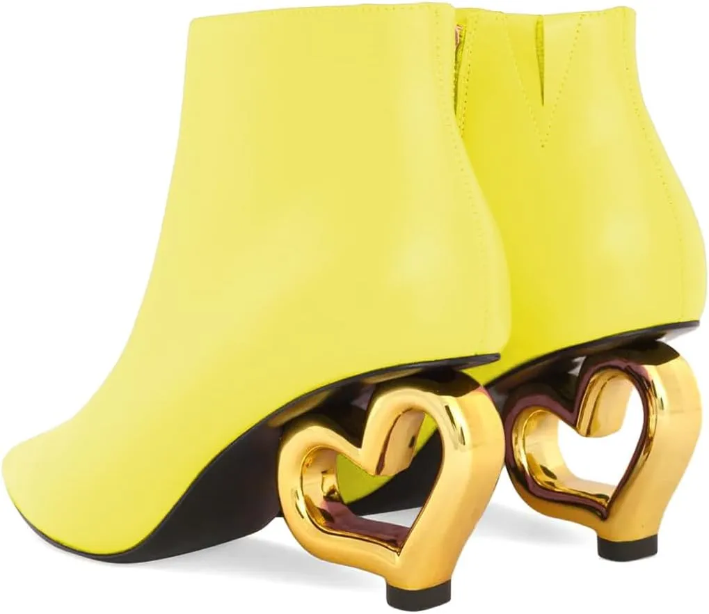 XYD Women Ankle Boots Cute Heart Heel Closed Pointed Toe Side Zipper Fashion Short Booties Event Party Casual Shoes