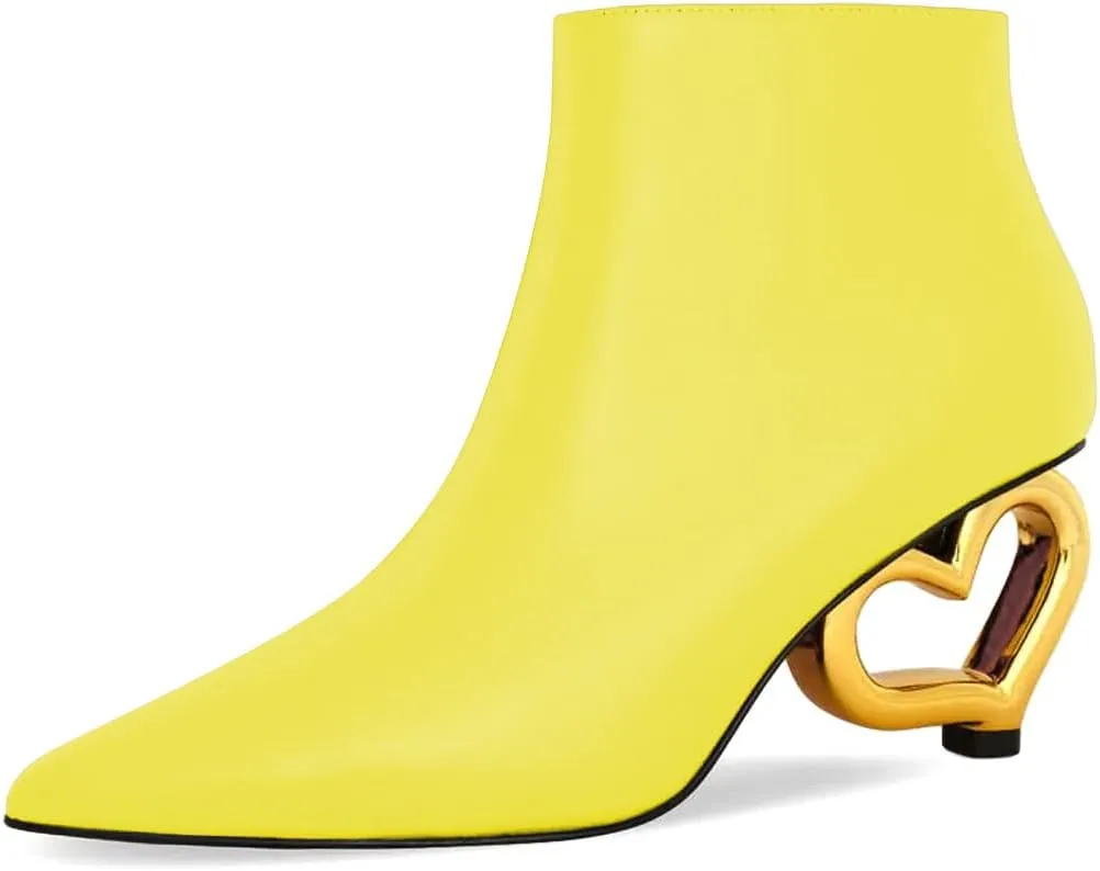 XYD Women Ankle Boots Cute Heart Heel Closed Pointed Toe Side Zipper Fashion Short Booties Event Party Casual Shoes