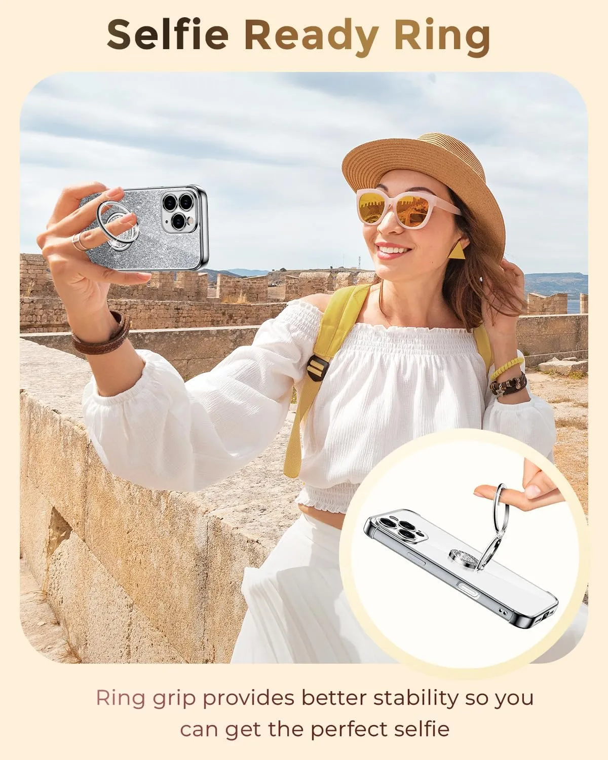 XYZ for iPhone 16 Pro Case with Stand, Phone Case with Double Ring Kickstand, Women Girls Cute Love-Heart Luxury Bling Protective Case Heart for iPhone 16 Pro 6.3 inch, Silver