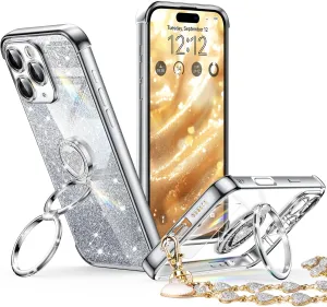 XYZ for iPhone 16 Pro Case with Stand, Phone Case with Double Ring Kickstand, Women Girls Cute Love-Heart Luxury Bling Protective Case Heart for iPhone 16 Pro 6.3 inch, Silver
