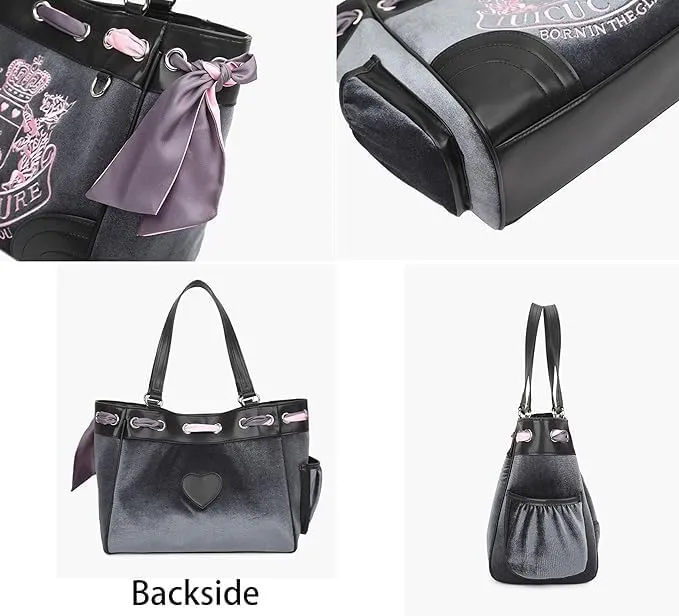 Y2K Women Vintage Retro Chic Embroidery Velvet Shoulder Bag Large Capacity E-girls Tote Bags Shopping Handbags