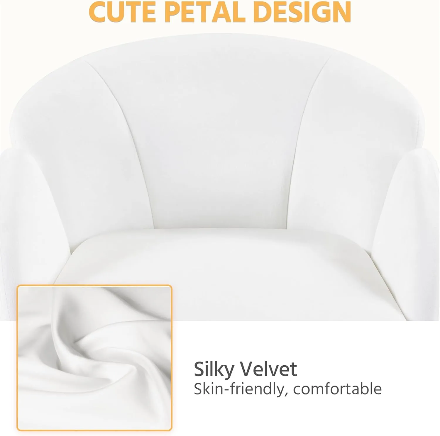 Yaheetech Cute Desk Chair for Home Office, Adjustable Vanity Chair Modern Upholstered Chair Swivel Rolling Task Chair with Armrests for Work, Study, Living Room, Bedroom, Snowy