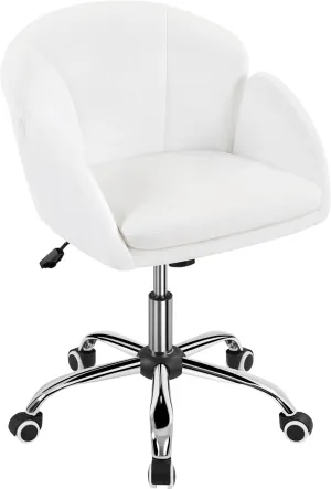 Yaheetech Cute Desk Chair for Home Office, Adjustable Vanity Chair Modern Upholstered Chair Swivel Rolling Task Chair with Armrests for Work, Study, Living Room, Bedroom, Snowy