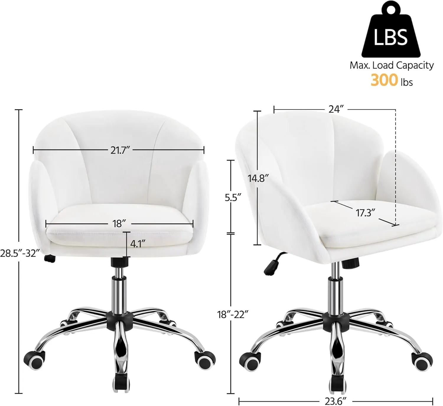 Yaheetech Cute Desk Chair for Home Office, Adjustable Vanity Chair Modern Upholstered Chair Swivel Rolling Task Chair with Armrests for Work, Study, Living Room, Bedroom, Snowy