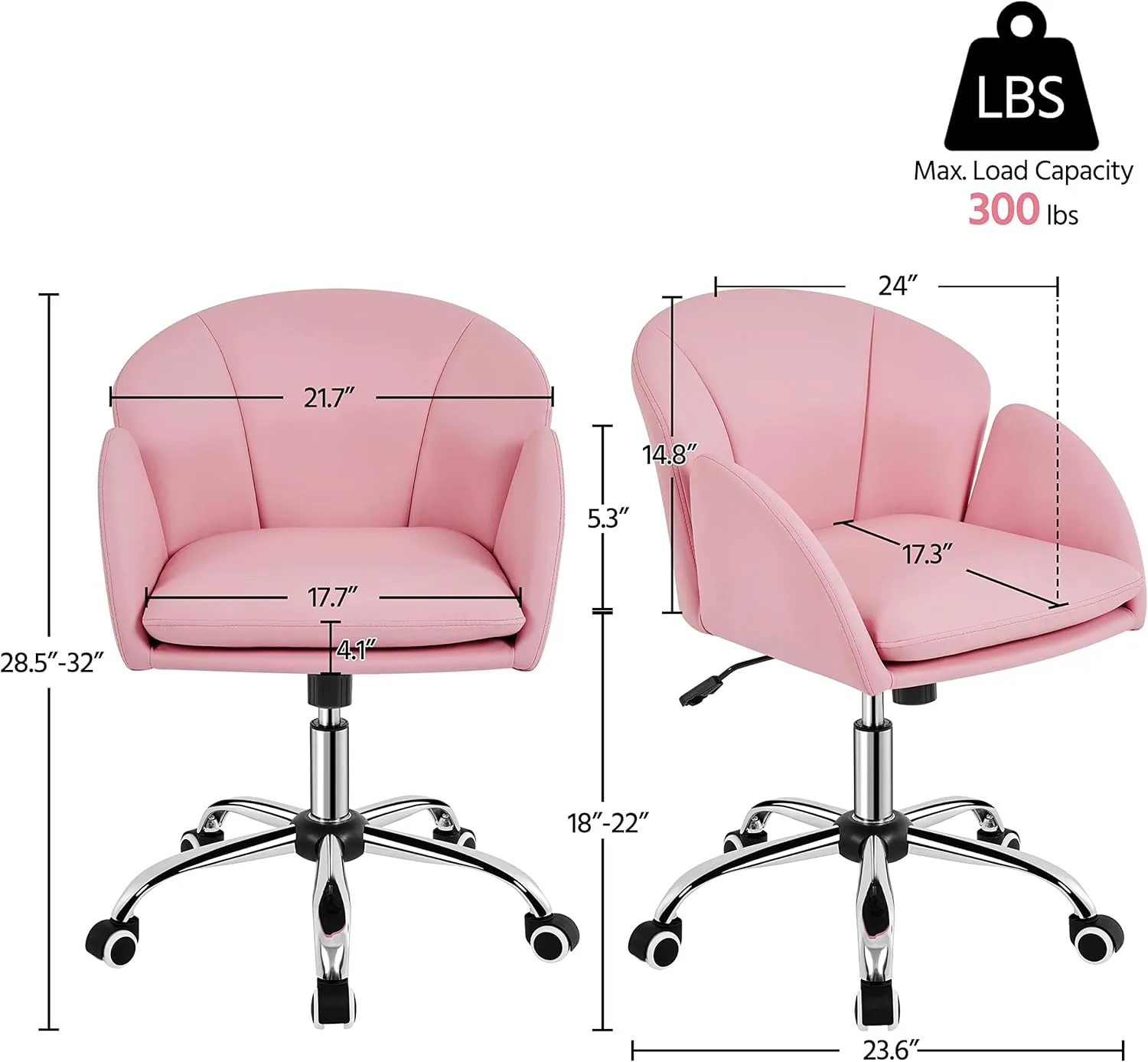 Yaheetech Cute Petal Desk Chair Home Office Chair Swivel Upholstered Leather Desk Chair Makeup Vanity Chair with Armrests for Bedroom Modern Computer Rolling Chair for Women Simple Pink