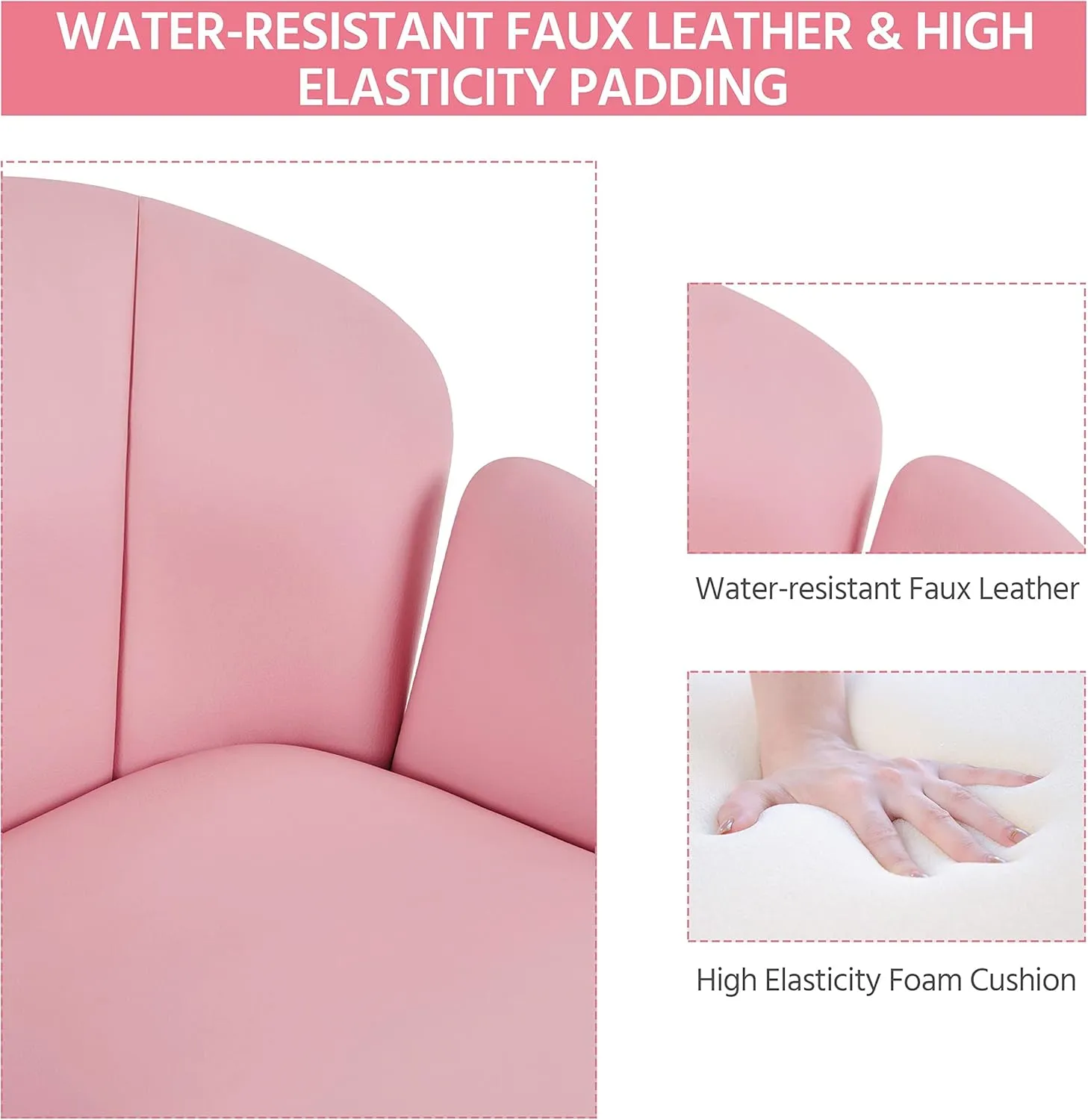 Yaheetech Cute Petal Desk Chair Home Office Chair Swivel Upholstered Leather Desk Chair Makeup Vanity Chair with Armrests for Bedroom Modern Computer Rolling Chair for Women Simple Pink