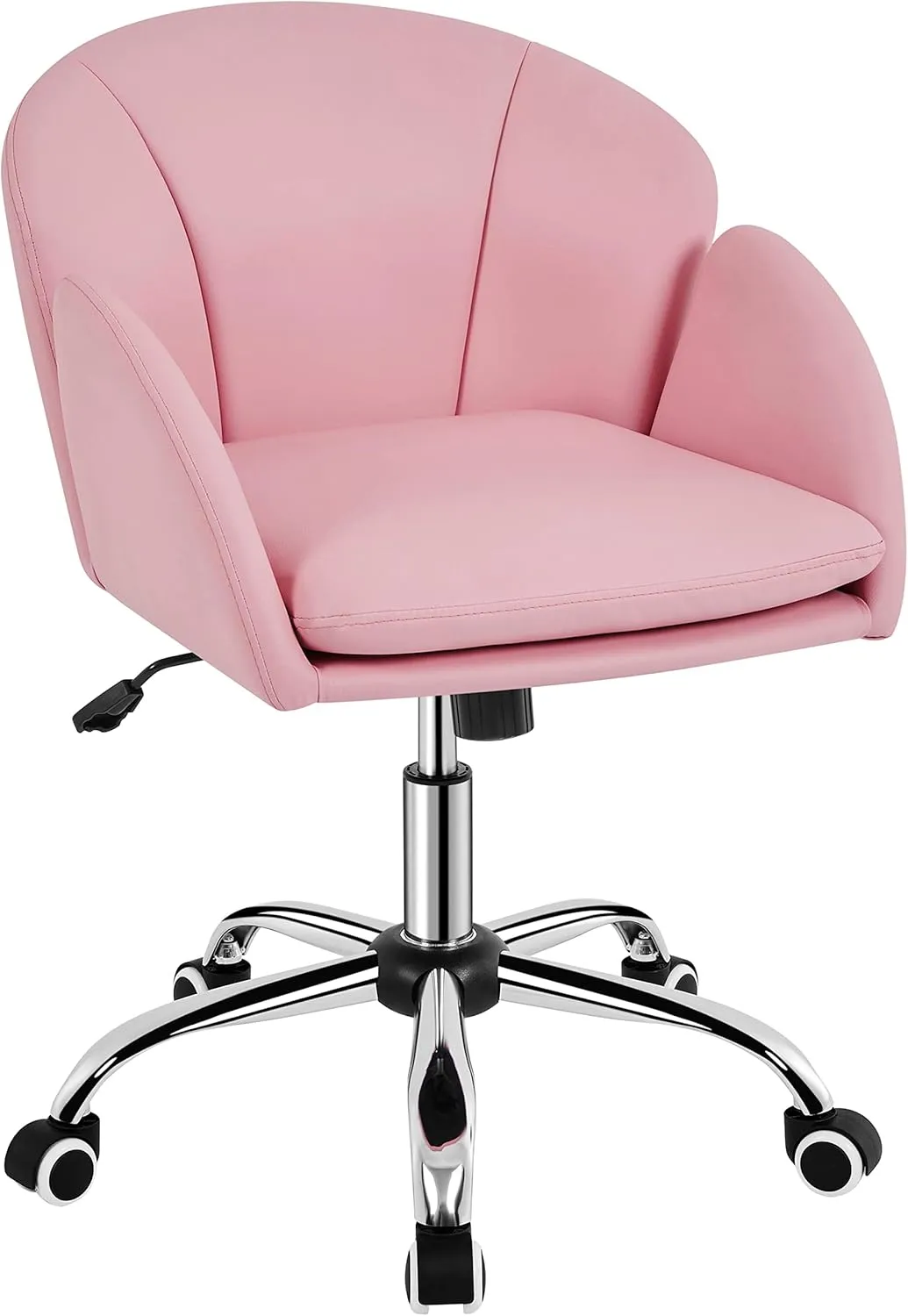 Yaheetech Cute Petal Desk Chair Home Office Chair Swivel Upholstered Leather Desk Chair Makeup Vanity Chair with Armrests for Bedroom Modern Computer Rolling Chair for Women Simple Pink