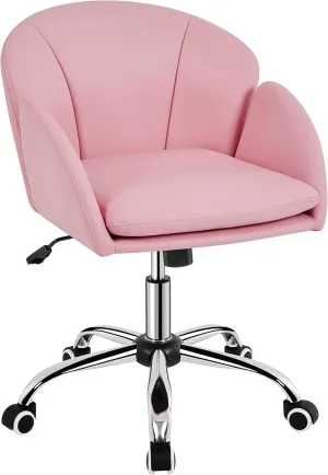 Yaheetech Cute Petal Desk Chair Home Office Chair Swivel Upholstered Leather Desk Chair Makeup Vanity Chair with Armrests for Bedroom Modern Computer Rolling Chair for Women Simple Pink