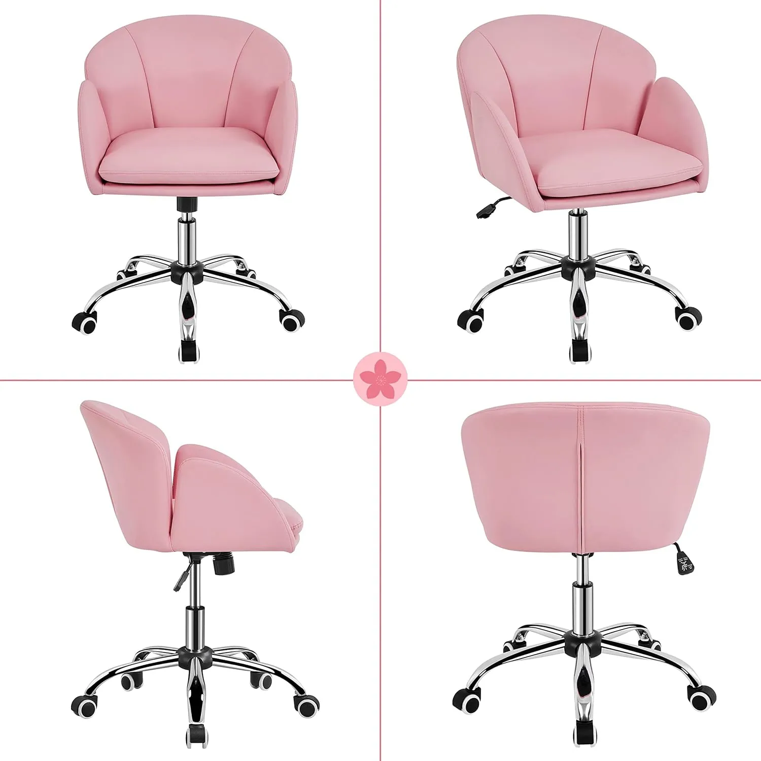 Yaheetech Cute Petal Desk Chair Home Office Chair Swivel Upholstered Leather Desk Chair Makeup Vanity Chair with Armrests for Bedroom Modern Computer Rolling Chair for Women Simple Pink