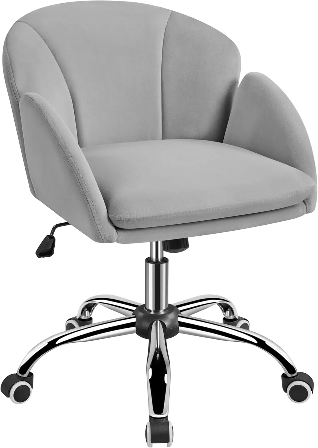 Yaheetech Cute Velvet Desk Chair for Home Office, Makeup Vanity Chair with Armrests for Bedroom Modern Swivel Rolling Chair for Women Light Gray