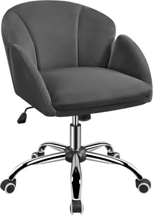 Yaheetech Cute Velvet Desk Chair Makeup Vanity Chair with Wheels for Bedroom Modern Swivel Rolling Chair for Home Office Dark Gray