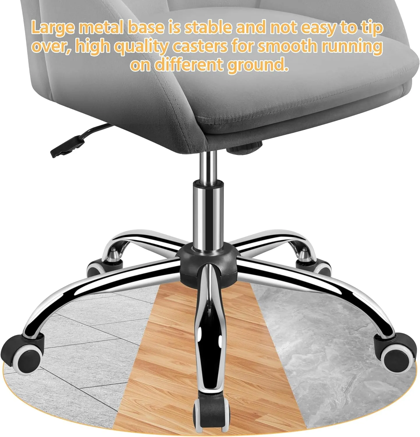 Yaheetech Cute Velvet Desk Chair Makeup Vanity Chair with Wheels for Bedroom Modern Swivel Rolling Chair for Home Office Dark Gray