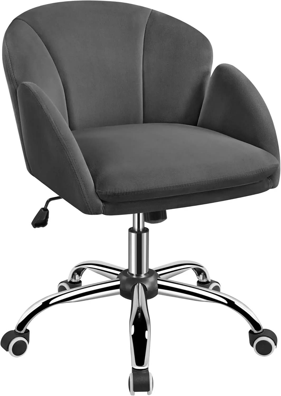 Yaheetech Cute Velvet Desk Chair Makeup Vanity Chair with Wheels for Bedroom Modern Swivel Rolling Chair for Home Office Dark Gray