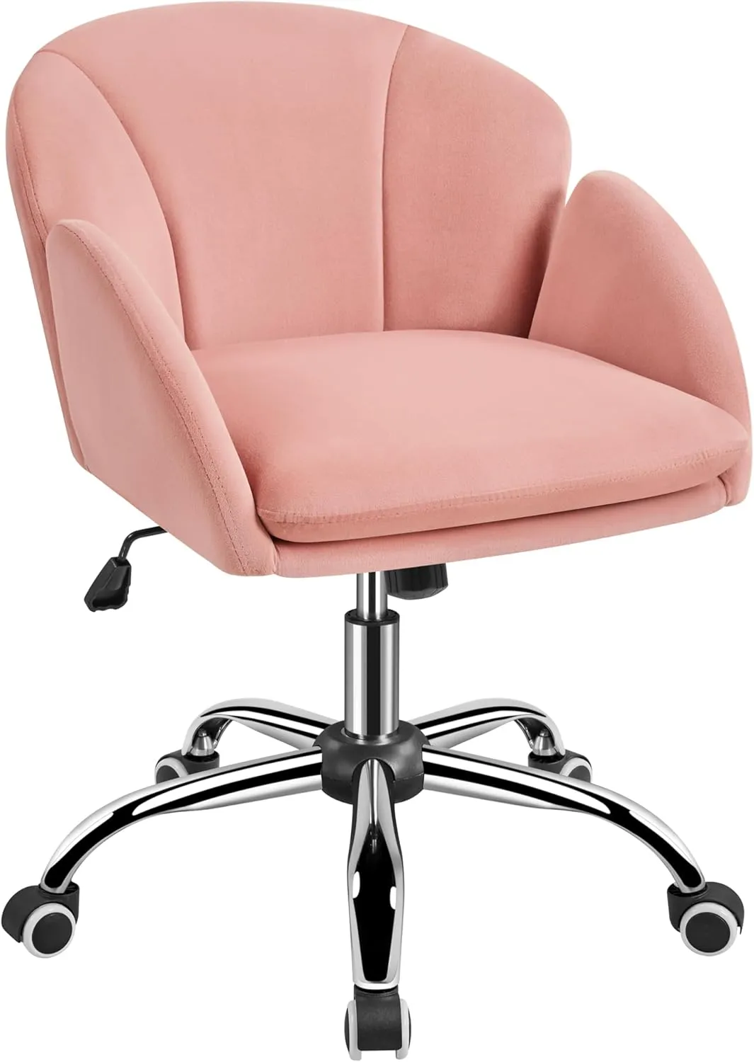 Yaheetech Pink Desk Chair Vanity Chair Comfy Velvet Chair Cute Desk Chair for Home Office Modern Swivel Rolling Chair for Bedroom, Living Room, Makeup Room Women