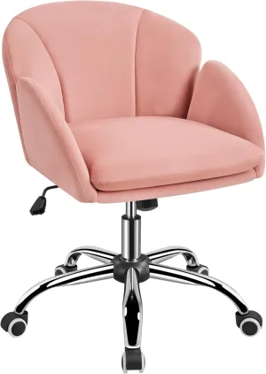 Yaheetech Pink Desk Chair Vanity Chair Comfy Velvet Chair Cute Desk Chair for Home Office Modern Swivel Rolling Chair for Bedroom, Living Room, Makeup Room Women