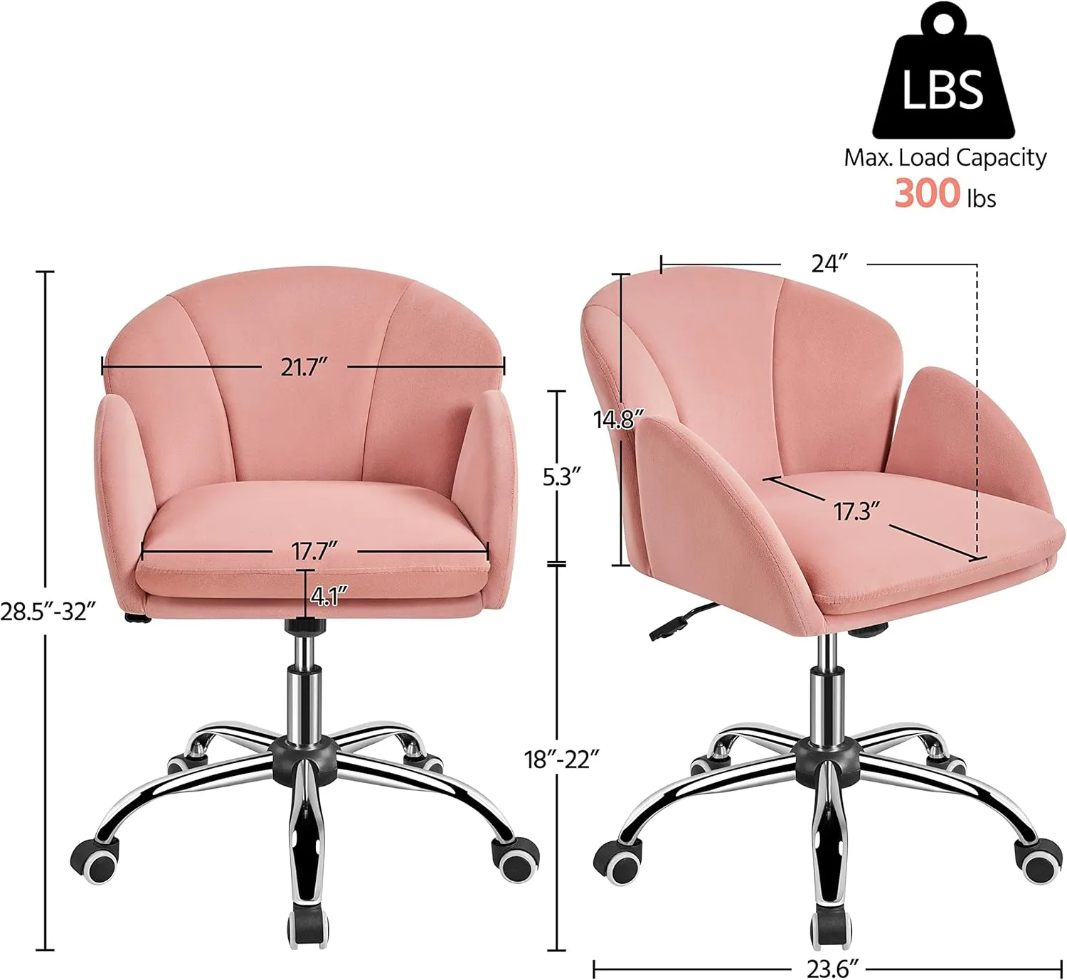 Yaheetech Pink Desk Chair Vanity Chair Comfy Velvet Chair Cute Desk Chair for Home Office Modern Swivel Rolling Chair for Bedroom, Living Room, Makeup Room Women