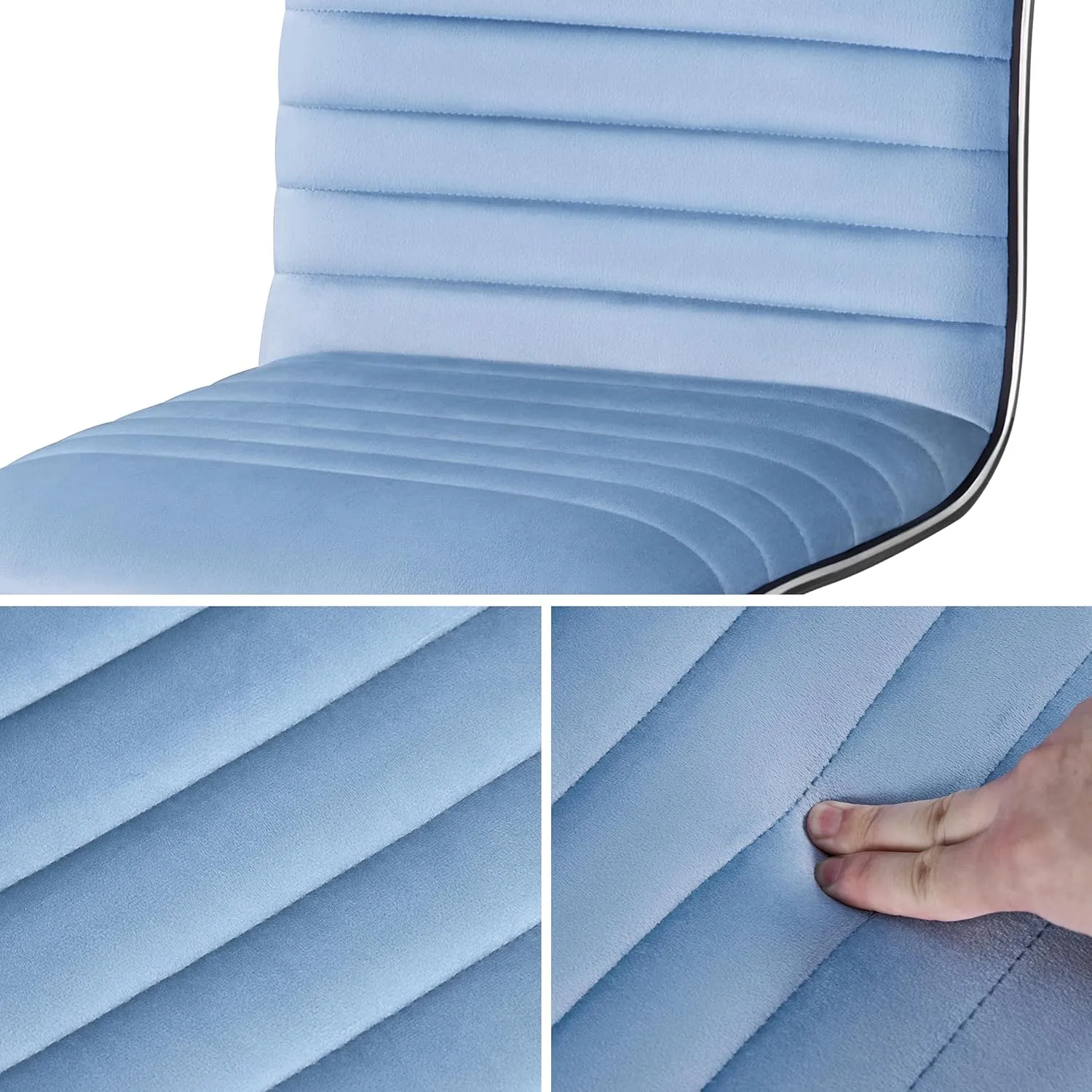 Yaheetech Velvet Low Back Armless Ribbed Office Chair Height Adjustable Swivel Task Chair, Blue