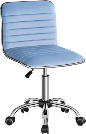 Yaheetech Velvet Low Back Armless Ribbed Office Chair Height Adjustable Swivel Task Chair, Blue