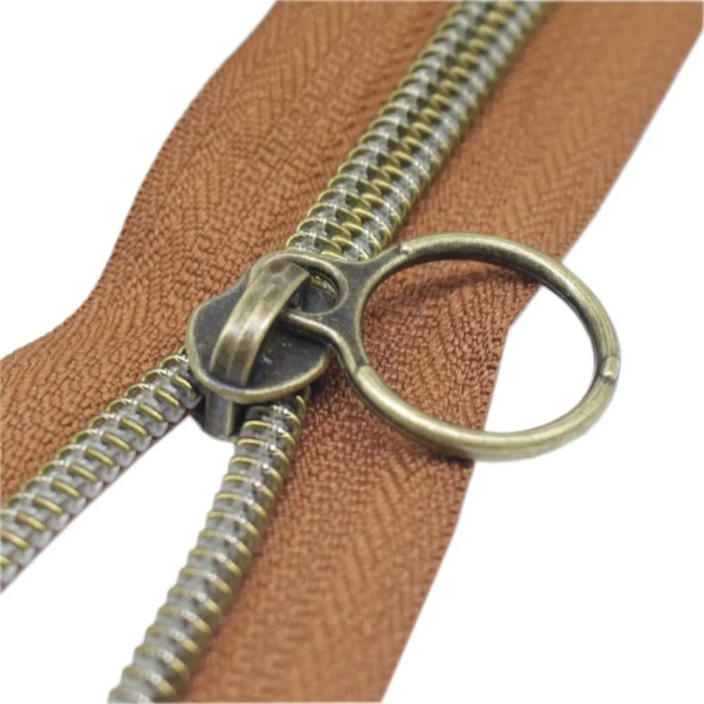 YaHoGa #5 Antique Brass Metallic Nylon Coil Zippers by The Yard Bulk Brown Tape 10 Yards with 20pcs Sliders for DIY Sewing Tailor Craft Bag (Anti-Brass Brown)