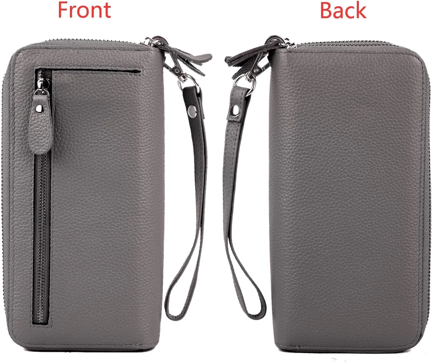 YALUXE Real Leather Zip Around Wallet RFID Blocking Wristlet Handbag Purse Clutch with Double Zipper Pockets