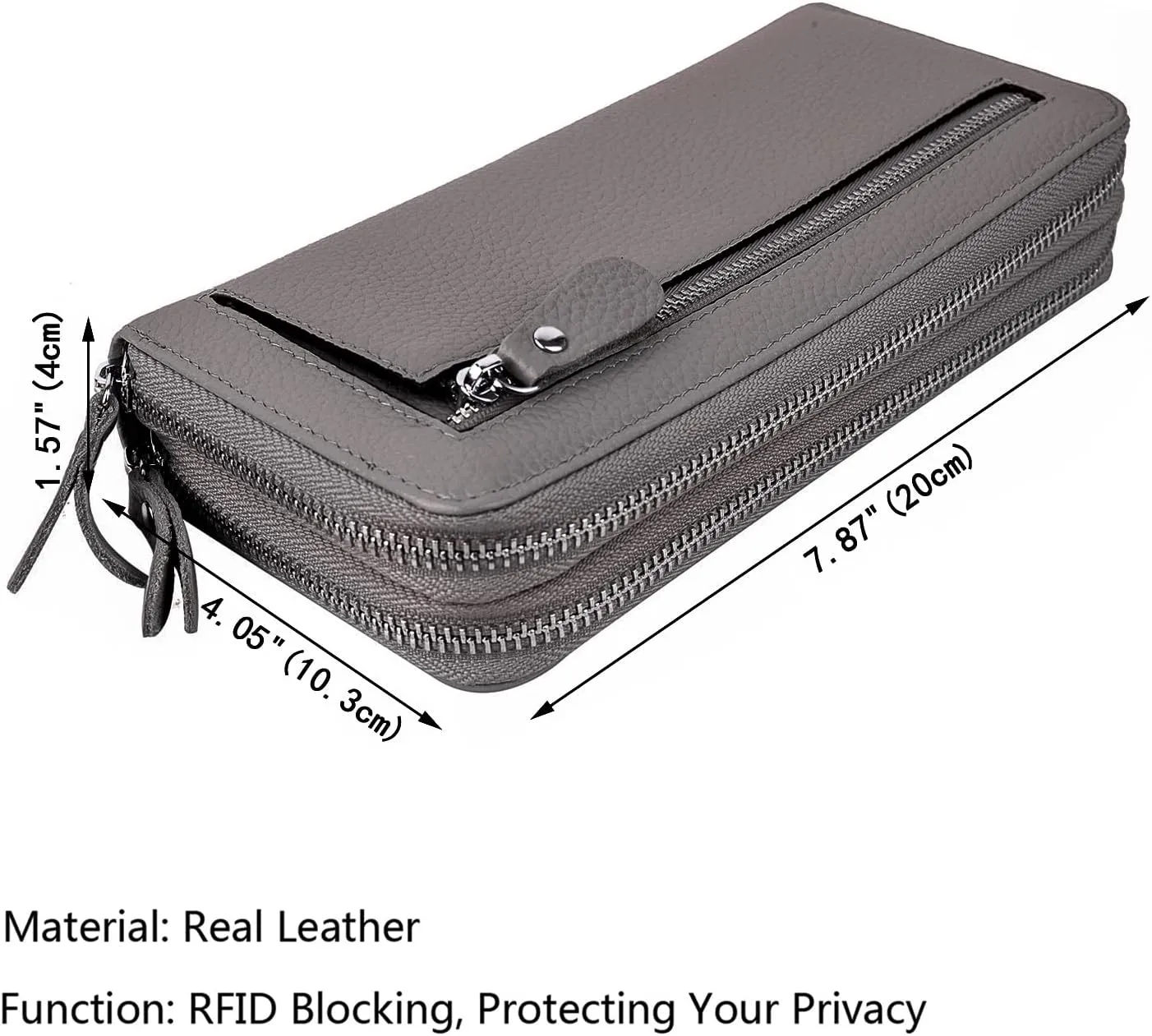 YALUXE Real Leather Zip Around Wallet RFID Blocking Wristlet Handbag Purse Clutch with Double Zipper Pockets
