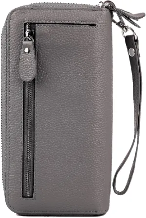 YALUXE Real Leather Zip Around Wallet RFID Blocking Wristlet Handbag Purse Clutch with Double Zipper Pockets