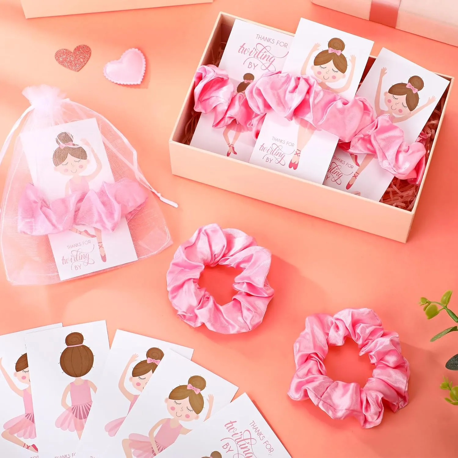 Yinkin 30 Sets Ballerina Party Favors for Girls Include 30 Hair Ties Scrunchies 30 Ballet Thank You Cards Dance Recital Gifts Ballerina Birthday Party Favors for Girls(Pink)