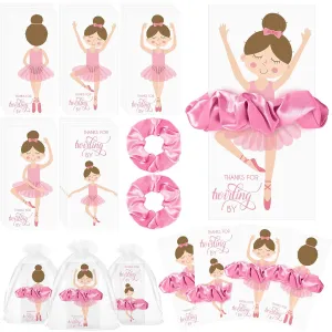 Yinkin 30 Sets Ballerina Party Favors for Girls Include 30 Hair Ties Scrunchies 30 Ballet Thank You Cards Dance Recital Gifts Ballerina Birthday Party Favors for Girls(Pink)