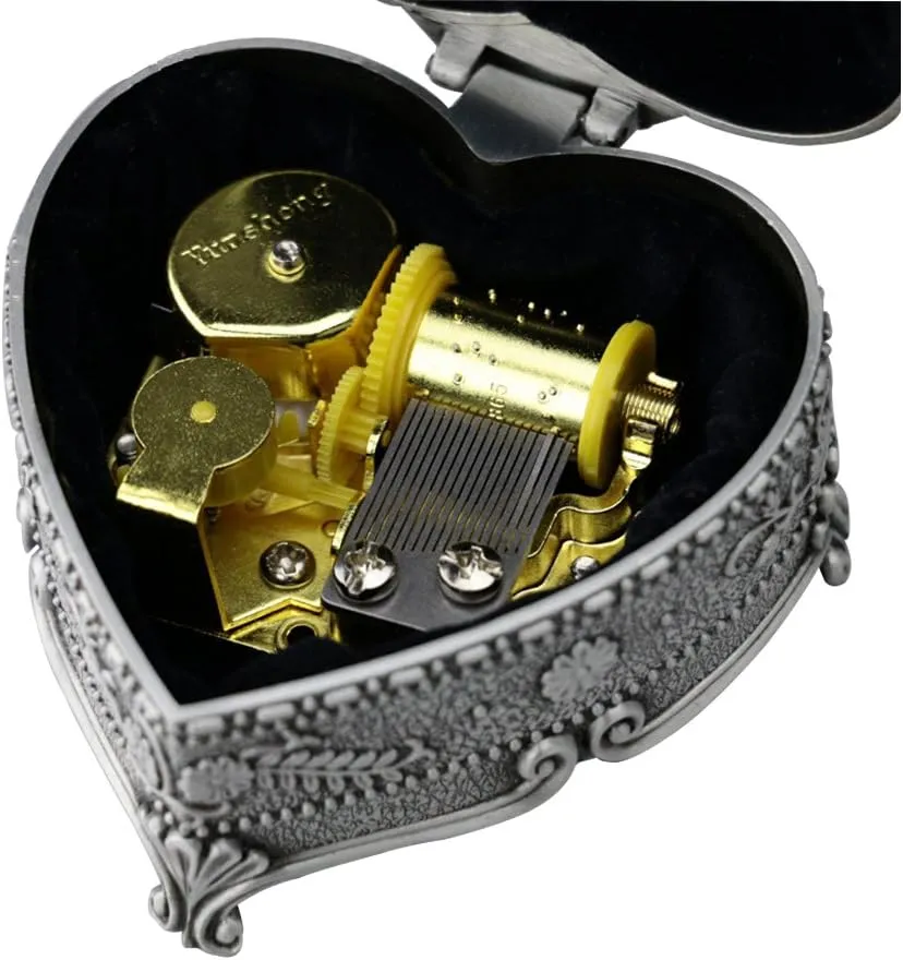 Youtang Heart-Shaped Emboss Alloy 18-Note Wind-up Musical Box Music Box,Musical Toys,Tune:Happy Birthday