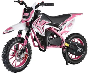 YOXIER 49cc 2-Stroke Kids Dirt Bike Mini Bike Kids Motorcycle Gas Dirt Bike Pocket Rocket Bike,Gas Powered Dirt Bike Off Road with Front Rear Disc Brakes,Max Speed 30KM/H, Best Gift for Kids Pink