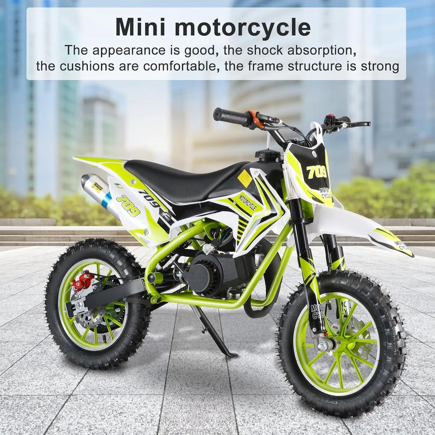 YOXIER 50cc Kids Dirt Bike, 2-Stroke Dirt Bike for Kids, Gas Power Pocket Rocket Bike, Off Road Mini Motorcycle Max Load 330Lbs, Gas Dirt Bike, Pocket Motorbike with Front Rear Disc Brakes Green