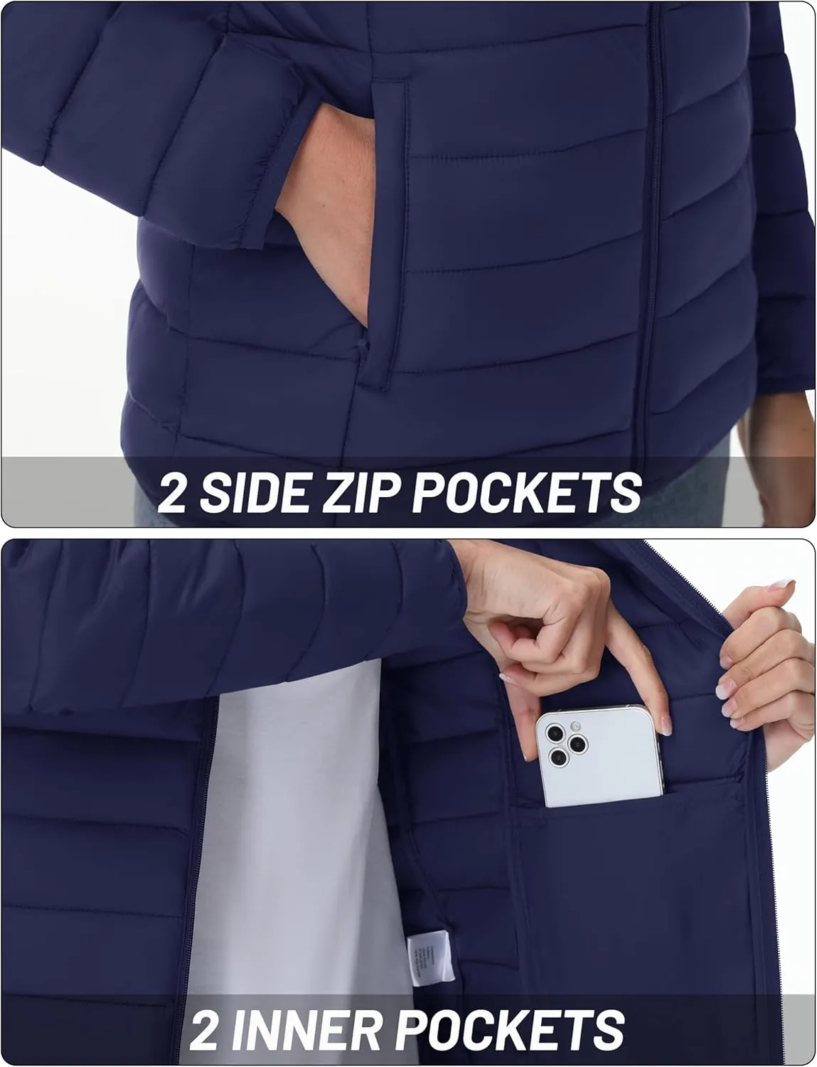 YUCOLEN Women's Puffer Jacket with Hood Lightweight Quilted Padded 4 Pockets Zip-up Coat Winter Jackets for Women