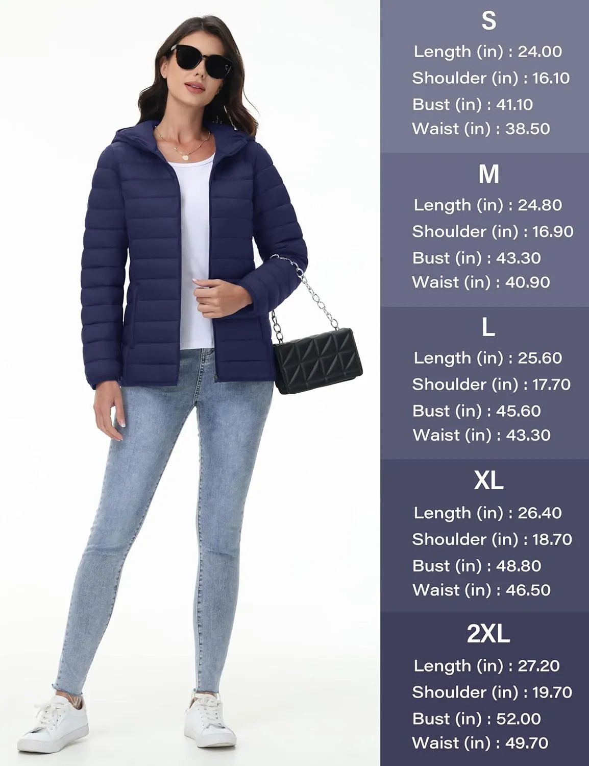 YUCOLEN Women's Puffer Jacket with Hood Lightweight Quilted Padded 4 Pockets Zip-up Coat Winter Jackets for Women
