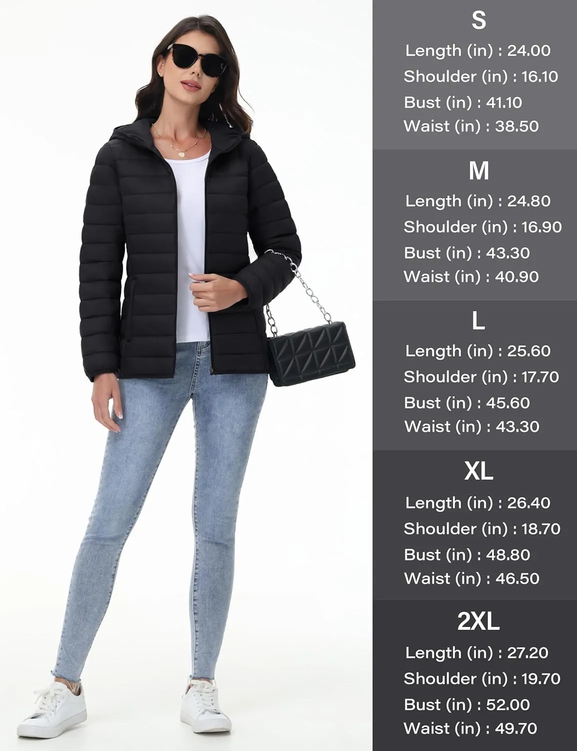 YUCOLEN Women's Puffer Jacket with Hood Lightweight Quilted Padded 4 Pockets Zip-up Coat Winter Jackets for Women