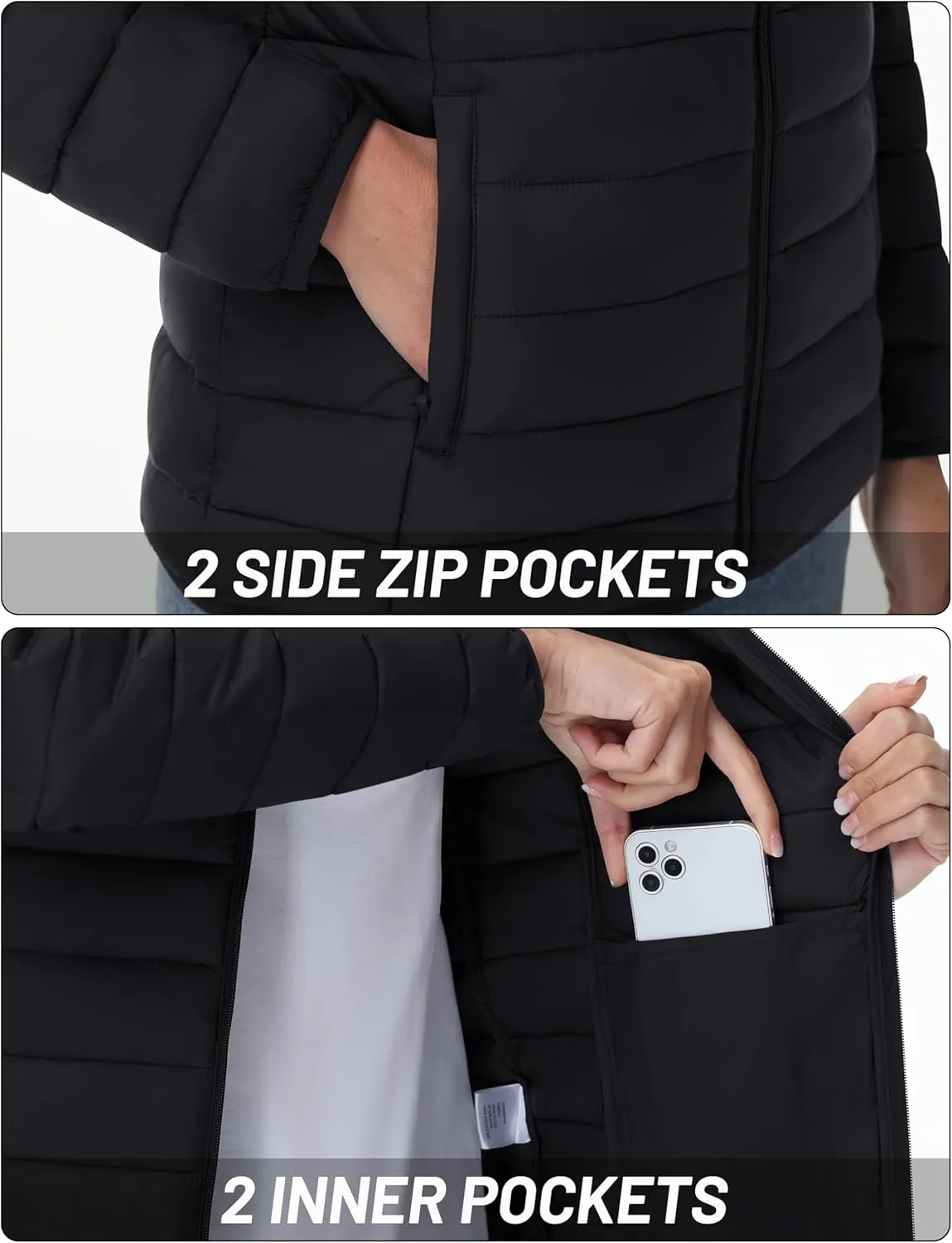 YUCOLEN Women's Puffer Jacket with Hood Lightweight Quilted Padded 4 Pockets Zip-up Coat Winter Jackets for Women