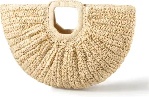 YYW Handmade Tote Bag for Women, Hand-woven Straw Large Hobo Bag with Round Handle Ring for Summer Beach