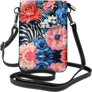 Zebra Flower Pattern Small Crossbody Bags for Women Travel Cell Phone Pouch PU Leather Cross Body Bag Adjustable Shoulder Strap Phone Purses Lightweight Wallet Purse with Credit Card Slots