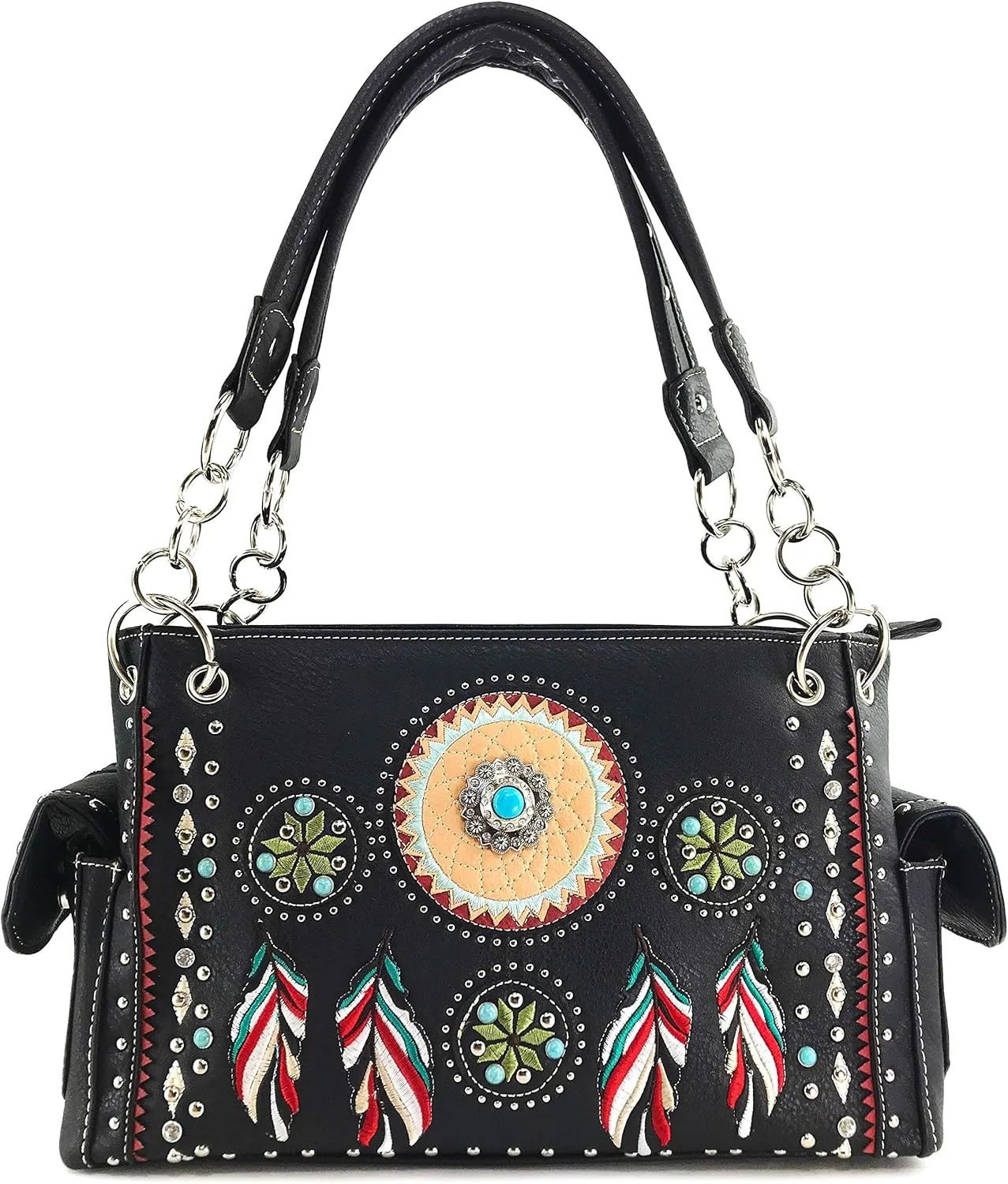 Zelris Tribal Dream Catcher Feather Embroidery CCW Concealed Carry Western Handbag And Wallet Set