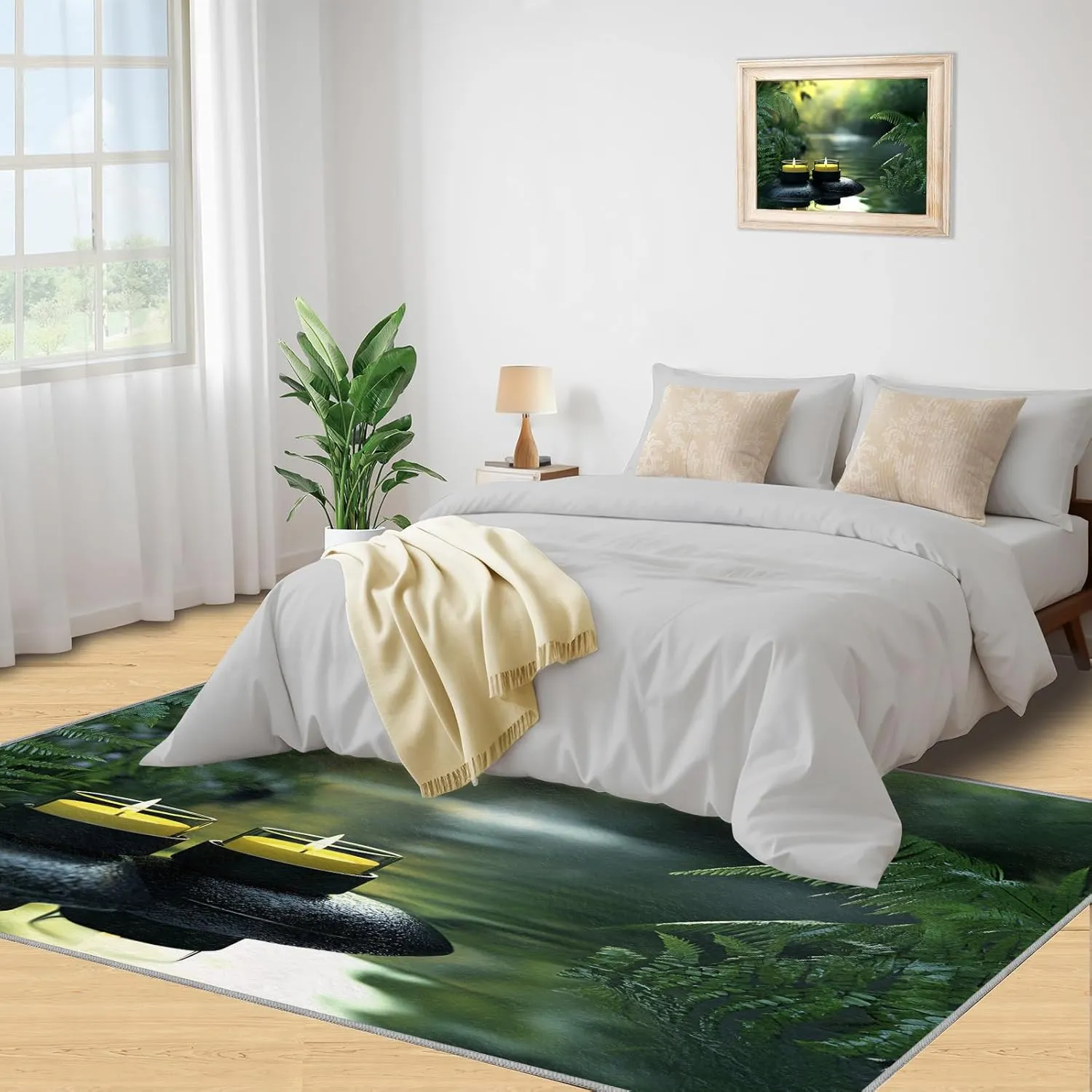 Zen Stones Area Rugs for Entryway - Candle Forest Area Rug, 3x4 Rug, Natural Washable Non Slip Rugs, Spiritual Meditation Carpet, Modern Carpet - Zen Home Decor