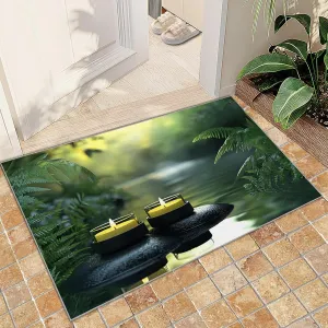Zen Stones Area Rugs for Entryway - Candle Forest Area Rug, 3x4 Rug, Natural Washable Non Slip Rugs, Spiritual Meditation Carpet, Modern Carpet - Zen Home Decor