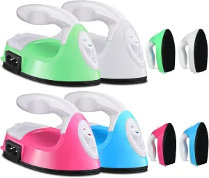 Zhehao 4 Pcs Mini Craft Iron Portable Handy Small Heat Transfer Machine with Charging Base Accessories for DIY Clothes Beads Patch Bag Hat Vinyl Projects(Rose Red, Green, Blue, White)