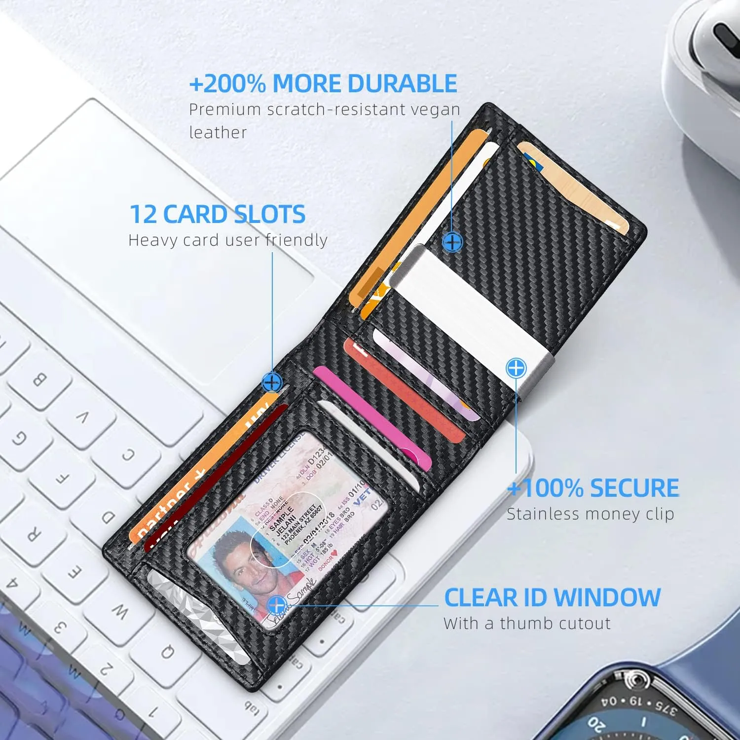 Zitahli Wallet for Men - with Money Clip Slim Leather Slots Credit Card Holder RFID Blocking Bifold Minimalist Wallets with Gift Box