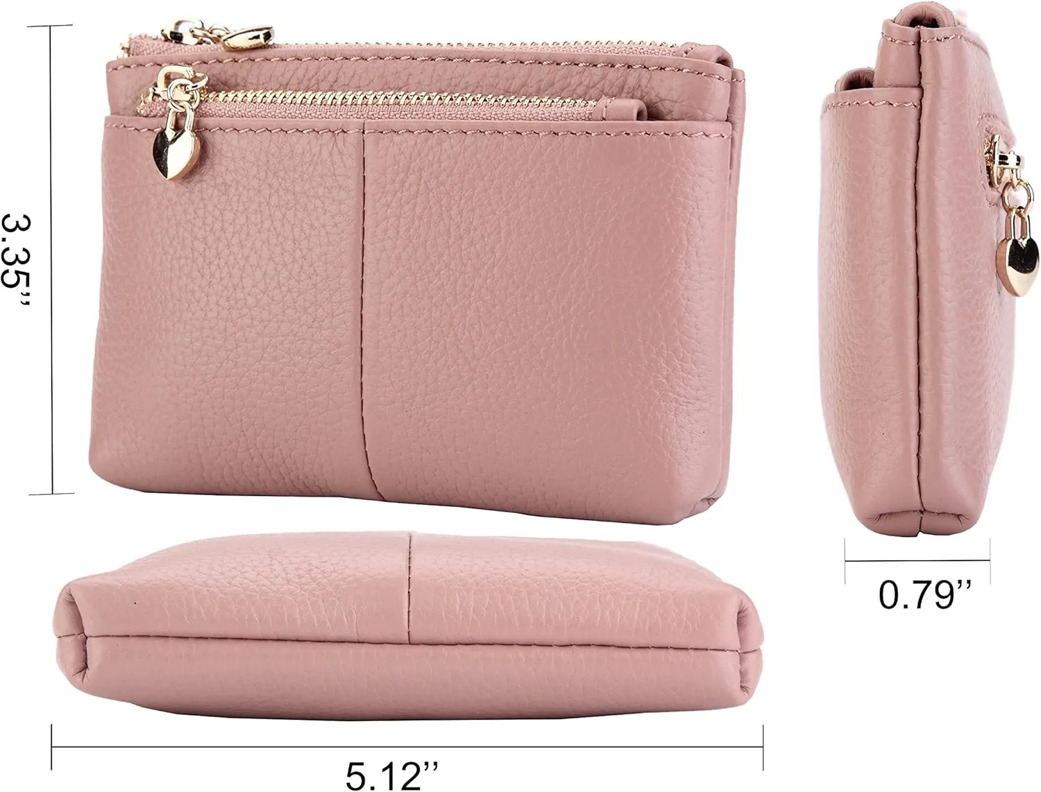 ZOOEASS Women Genuine Leather Zip Mini Coin Purse With Key Ring Triple Zipper Card Holder Wallet