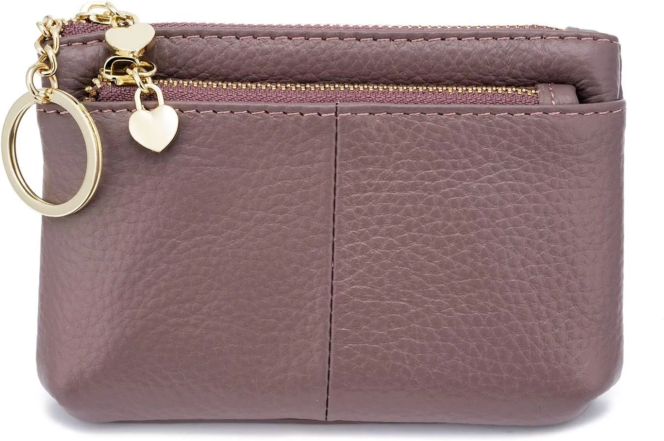 ZOOEASS Women Genuine Leather Zip Mini Coin Purse With Key Ring Triple Zipper Card Holder Wallet