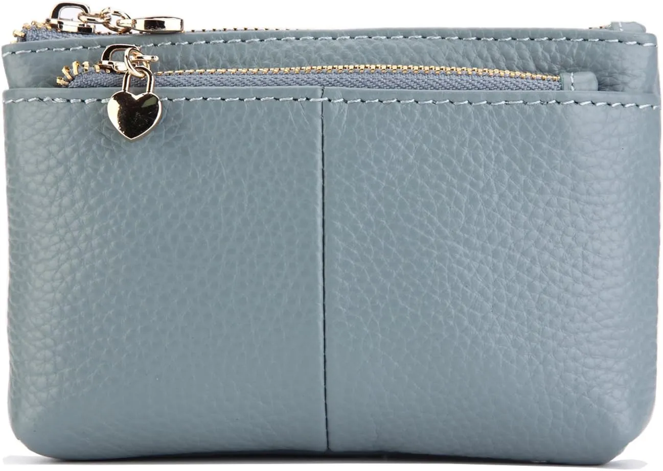 ZOOEASS Women Genuine Leather Zip Mini Coin Purse With Key Ring Triple Zipper Card Holder Wallet