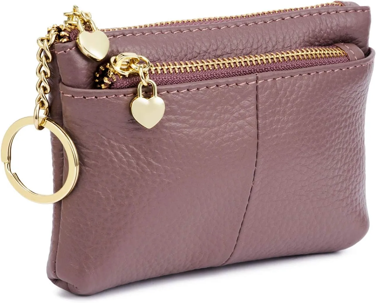 ZOOEASS Women Genuine Leather Zip Mini Coin Purse With Key Ring Triple Zipper Card Holder Wallet